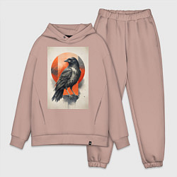 Мужской костюм оверсайз Силуэт черной ворон, цвет: пыльно-розовый