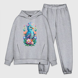 Мужской костюм оверсайз Голубая птица среди цветов, цвет: меланж