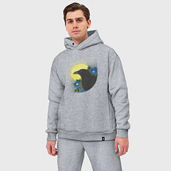 Мужской костюм оверсайз Чёрный ворон на ветке под луной, цвет: меланж — фото 2