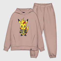 Мужской костюм оверсайз Пикачу панк с ирокезом и в косухе, цвет: пыльно-розовый