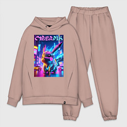 Мужской костюм оверсайз Кибер Пикачу - неоновое свечение, цвет: пыльно-розовый