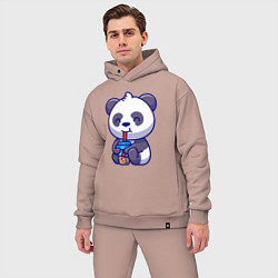 Мужской костюм оверсайз Панда и напиток, цвет: пыльно-розовый — фото 2