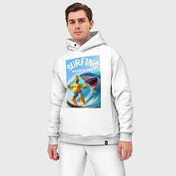 Мужской костюм оверсайз Homer Simpson and shark - surfing never alone, цвет: белый — фото 2