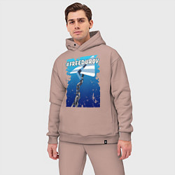 Мужской костюм оверсайз Лого Телеграм в тюремной робе, прикованный цепью, цвет: пыльно-розовый — фото 2