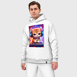 Мужской костюм оверсайз Cutie kitten DJ - neon glow, цвет: белый — фото 2