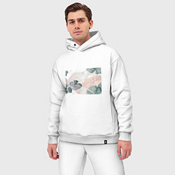 Мужской костюм оверсайз Акварельные листья светлые, цвет: белый — фото 2