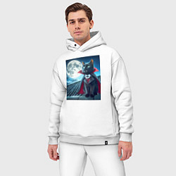 Мужской костюм оверсайз Чёрный кот вампир - хэллоуин, цвет: белый — фото 2