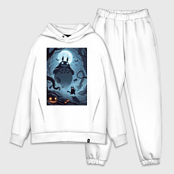 Мужской костюм оверсайз Тоторо и бегущий чёрный кот - хэллоуин, цвет: белый