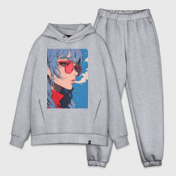 Мужской костюм оверсайз Девушка в очках арт, цвет: меланж