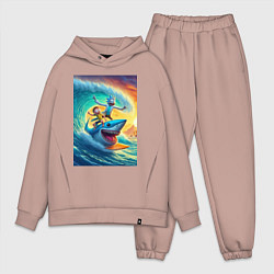 Мужской костюм оверсайз Рик и Морти - сёрфинг на акуле, цвет: пыльно-розовый