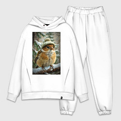 Мужской костюм оверсайз Воробей в шапке, цвет: белый