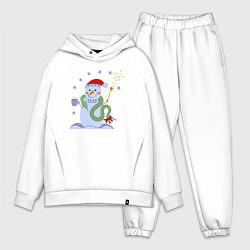 Мужской костюм оверсайз Новогодний снеговик и змея, цвет: белый