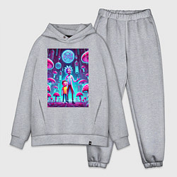 Мужской костюм оверсайз Rick and Morty among neon mushrooms - ai art fanta, цвет: меланж