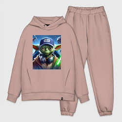 Мужской костюм оверсайз Прикольный Йода с наушниками - прикол, цвет: пыльно-розовый