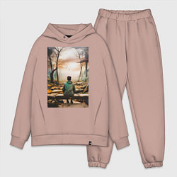 Мужской костюм оверсайз Мальчик на скамейке, цвет: пыльно-розовый