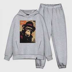 Мужской костюм оверсайз Обезьянка детектив в шляпе, цвет: меланж