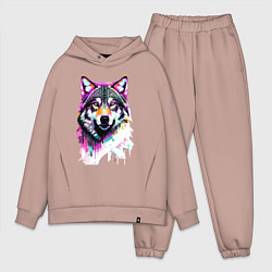 Мужской костюм оверсайз Волчья морда - нейроарт, цвет: пыльно-розовый