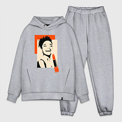 Мужской костюм оверсайз Девушка с помадой в стиле поп-арт, цвет: меланж