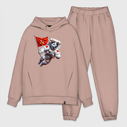 Мужской костюм оверсайз Далматинец космонавт с красным флагом СССР, цвет: пыльно-розовый