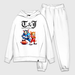 Мужской костюм оверсайз Tom and Jerry are American football players, цвет: белый