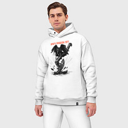 Мужской костюм оверсайз Чёрный ворон и боевой топор воина, цвет: белый — фото 2