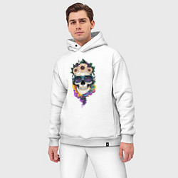 Мужской костюм оверсайз The skull in flowers, цвет: белый — фото 2