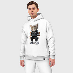 Мужской костюм оверсайз Котенок гопник, цвет: белый — фото 2