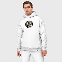 Мужской костюм оверсайз Голубь шпион в шляпе со старым фотоаппаратом, цвет: белый — фото 2