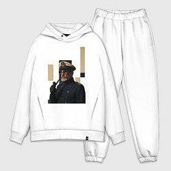 Мужской костюм оверсайз Мужчина капитан с трубкой поп-арт ретро 1970-е, цвет: белый