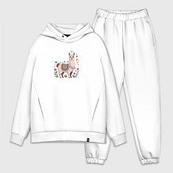 Мужской костюм оверсайз Лама с сердечками и цветами