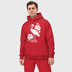 Мужской костюм оверсайз Аист с цветами, цвет: красный — фото 2