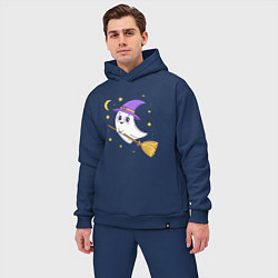 Мужской костюм оверсайз Хэллоуин, привидение на метле, луна, цвет: тёмно-синий — фото 2