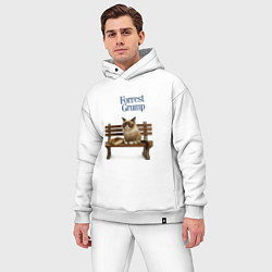 Мужской костюм оверсайз Форрест Гамп - кот на скамейке, цвет: белый — фото 2