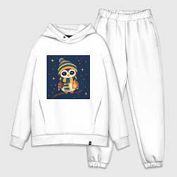 Мужской костюм оверсайз Сова в шапке и шарфе с фонарём, цвет: белый