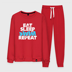 Костюм хлопковый мужской Eat sleep swim repeat, цвет: красный