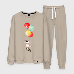 Костюм хлопковый мужской Енот на шариках, цвет: миндальный
