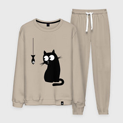 Костюм хлопковый мужской Кот и рыба, цвет: миндальный