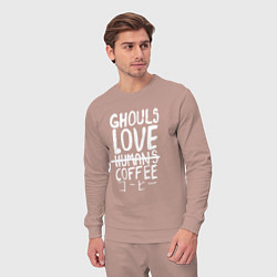 Костюм хлопковый мужской Ghouls Love Coffee, цвет: пыльно-розовый — фото 2