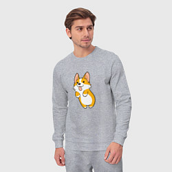 Костюм хлопковый мужской Корги лапочка, цвет: меланж — фото 2