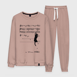 Костюм хлопковый мужской Music cat, цвет: пыльно-розовый