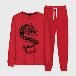 Костюм хлопковый мужской Дракон орнамент, цвет: красный