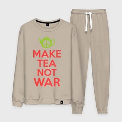 Костюм хлопковый мужской Make tea not war, цвет: миндальный