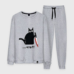 Костюм хлопковый мужской Милый кот, цвет: меланж