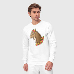 Костюм хлопковый мужской Лошадь в цветах, цвет: белый — фото 2