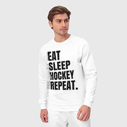 Костюм хлопковый мужской EAT SLEEP HOCKEY REPEAT, цвет: белый — фото 2