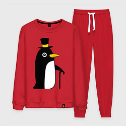 Костюм хлопковый мужской Пингвин в шляпе, цвет: красный