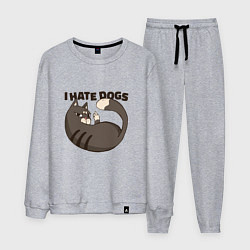 Костюм хлопковый мужской I hate dogs Я ненавижу собак, цвет: меланж