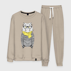 Костюм хлопковый мужской Hipster Cat, цвет: миндальный