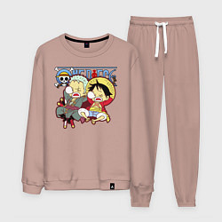 Костюм хлопковый мужской Малыши Зоро и Луффи One Piece, цвет: пыльно-розовый