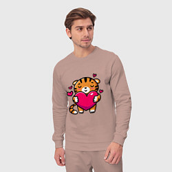 Костюм хлопковый мужской Милый тигренок с сердечком, цвет: пыльно-розовый — фото 2